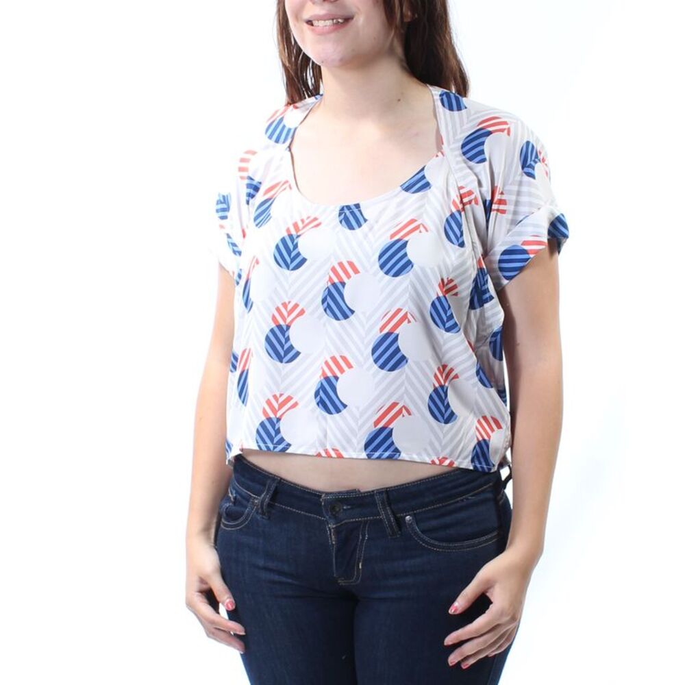 KIIND OF Womens Gray Printed Short Sleeve Jewel Neck Top Size: S